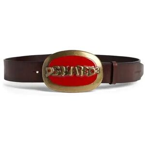 DSQUARED2 Leather Belt with Gold and Red Buckle